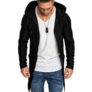 Shujin New Mens Hooded Solid Trench Coat Jacket Cardigan Long Sleeve Outwear Male Autumn Winter Slim Fit Long Coat Tops