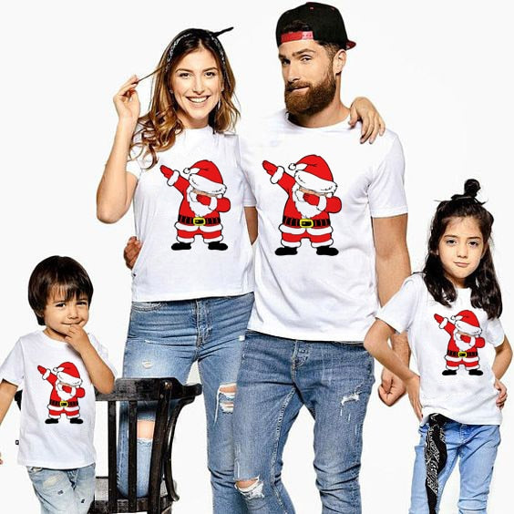 1pc Dabbing Santa Christmas Family Tshirts Boys Girls and Father Mother Christmas Dabbing Clothes Fashion Party Wear Baby Tee