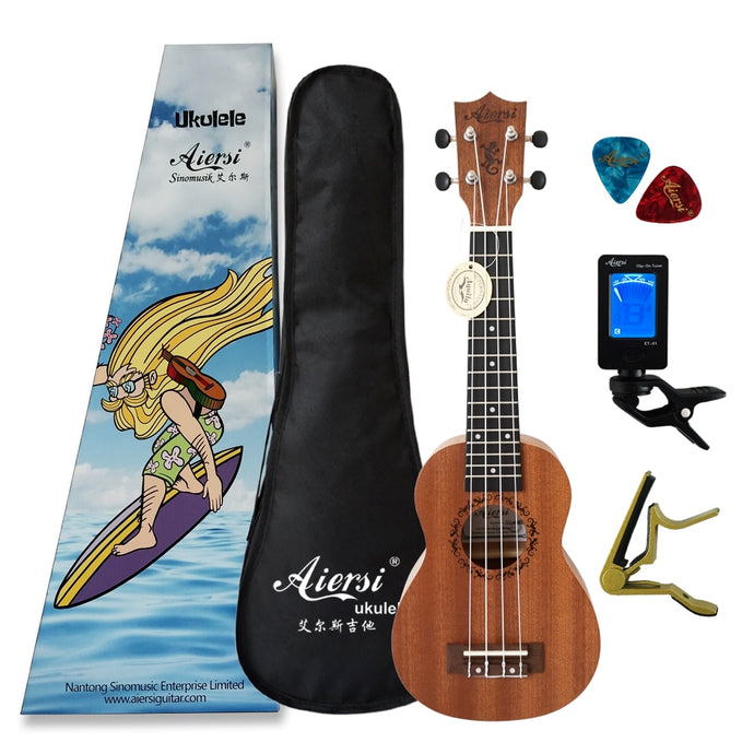 Aiersi brand 21 inch mahogany Soprano ukulele Hawaiian guitar ukelele