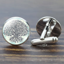 Load image into Gallery viewer, Tree of Life Cufflinks for Men Best Man Cufflinks Set Cufflinks Wedding Life Tree Suit Shirt Silver Cuff Links Men Accessories