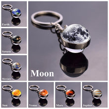 Load image into Gallery viewer, Solar System Planet Keyring Galaxy Nebula Space Keychain Moon Earth Sun Mars Art Picture Double Side Glass Ball Key Chain