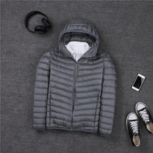 Load image into Gallery viewer, 2019 Men Hooded ultraLight White Duck Down Jacket Warm Jacket Line Portable Package men pack jacket