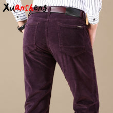 Load image into Gallery viewer, new Corduroy men&#39;s casual pants 2019 classic middle-aged business straight stretch casual streetwear brand wine red casual pants