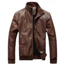 Load image into Gallery viewer, CYSINCOS 2019 New Fashion Autumn Male Leather Jacket Plus Size 3XL Black Brown Mens Stand Collar  Coats Leather Biker Jackets