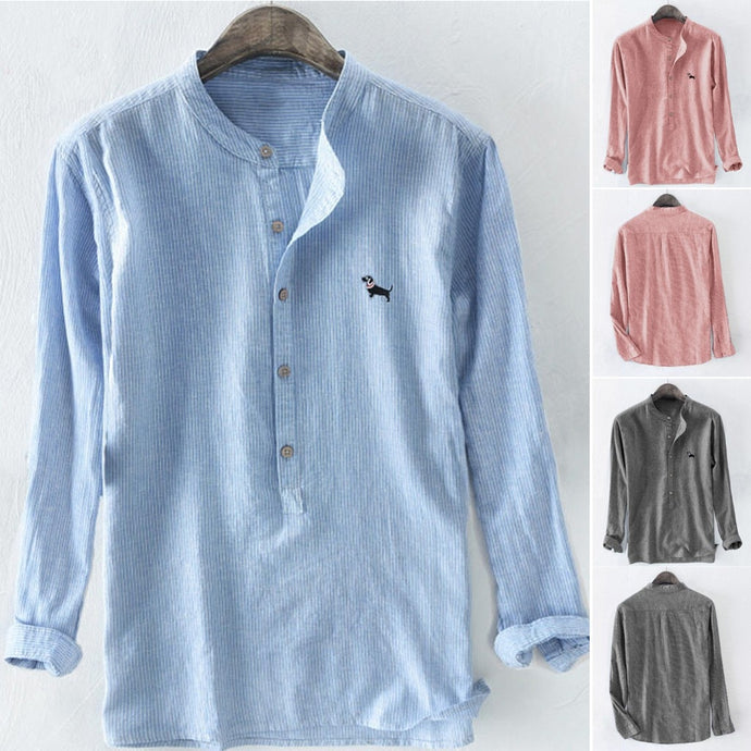 2019 Summer Men's Baggy Stripe Embroidery Cotton Linen Long Sleeve Button Plus Size Shirt M-3XL hawaiian camisa masculina