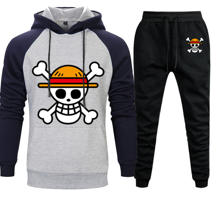 One Piece Anime Mens Sets Hoodies Pants Skull Luffy Hoody Sweatshirt Pant 2019 Autumn Winter Casual 2 Pieces Sweatpants Hoodie