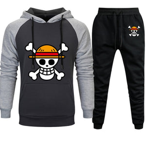 One Piece Anime Mens Sets Hoodies Pants Skull Luffy Hoody Sweatshirt Pant 2019 Autumn Winter Casual 2 Pieces Sweatpants Hoodie