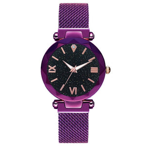 Luxury Women Watches Fashion Elegant Magnet Buckle Vibrato Purple Ladies Wristwatch 2019 New Starry Sky Roman Numeral Gift Clock