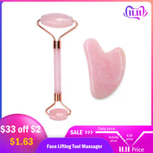 Load image into Gallery viewer, Face Lifting Tool Massager Rose Quartz Roller Slimming Natural Jade Facial Massage Roller Stone Skin Massage Beauty Care Set Box