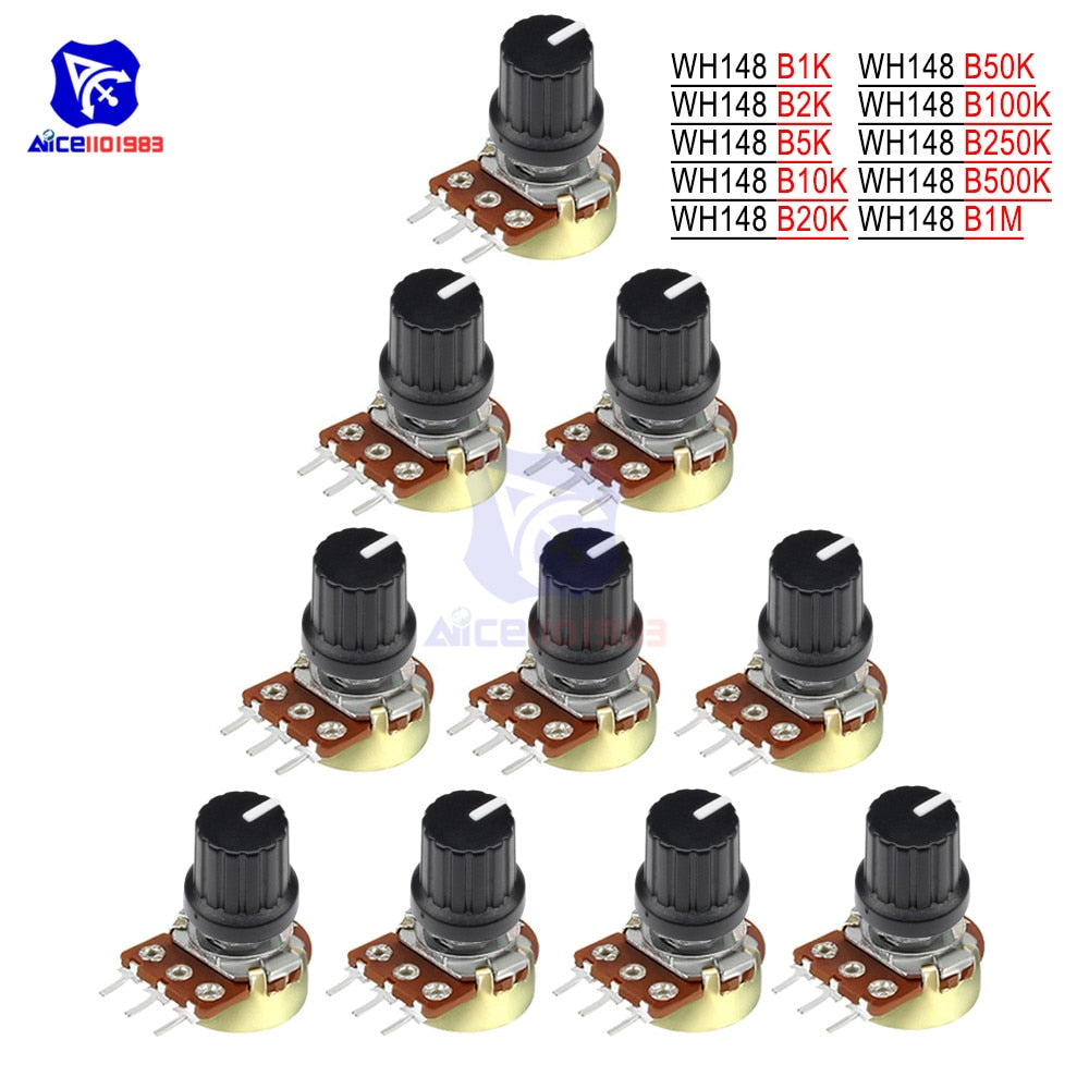 5 PCS/Lot Potentiometer Resistor 1K 2K 5K 10K 20K 50K 100K 500K Ohm 3 Pin Linear Taper Rotary Potentiometer for Arduino with Cap