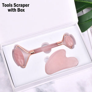 Face Lifting Tool Massager Rose Quartz Roller Slimming Natural Jade Facial Massage Roller Stone Skin Massage Beauty Care Set Box