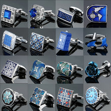 Load image into Gallery viewer, Men&#39;s French shirts cufflinks wholesale environmental protection enamel  baking polishing Blue crystal pattern cufflinks