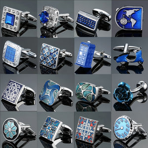 Men's French shirts cufflinks wholesale environmental protection enamel  baking polishing Blue crystal pattern cufflinks