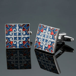 Men's French shirts cufflinks wholesale environmental protection enamel  baking polishing Blue crystal pattern cufflinks