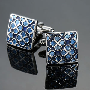 Men's French shirts cufflinks wholesale environmental protection enamel  baking polishing Blue crystal pattern cufflinks