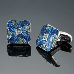 Men's French shirts cufflinks wholesale environmental protection enamel  baking polishing Blue crystal pattern cufflinks