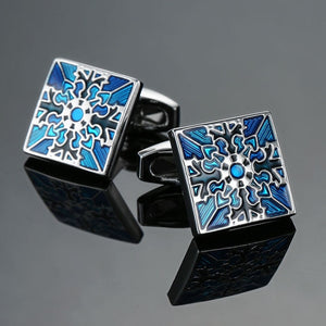 Men's French shirts cufflinks wholesale environmental protection enamel  baking polishing Blue crystal pattern cufflinks