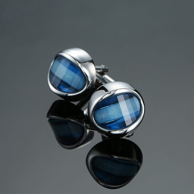 Novelty Luxury Blue white Cufflinks for Mens  Brand High Quality crown Crystal gold silver Cufflinks Shirt Cuff Links