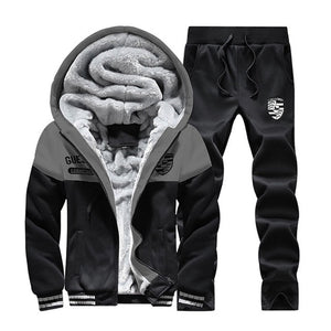 2019 Men Warm Sets Fashion Sporting Thick Suit Patchwork Zipper Hooded Sweatshirt +Sweatpants Mens 2 Pieces Sets Slim Tracksuit