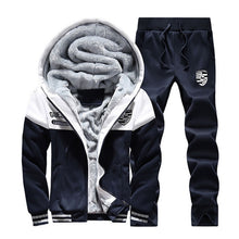 Load image into Gallery viewer, 2019 Men Warm Sets Fashion Sporting Thick Suit Patchwork Zipper Hooded Sweatshirt +Sweatpants Mens 2 Pieces Sets Slim Tracksuit