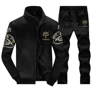 Tracksuits Men Polyester Sweatshirt Sporting Fleece 2019 Gyms Spring Jacket + Pants Casual Men's Track Suit Sportswear Fitness