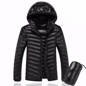 2019 Men Hooded ultraLight White Duck Down Jacket Warm Jacket Line Portable Package men pack jacket