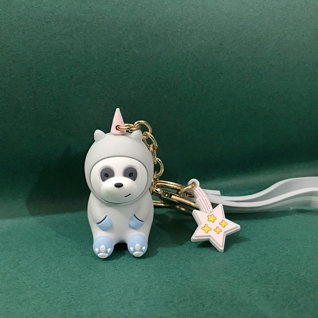 We bare bears lovely doll keychain figures toy Grizzly Panda Icebear cosplay key ring pendant accessories kids Gift