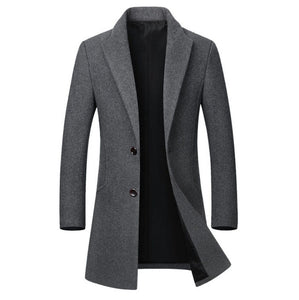 Winter Wool Jacket Men's High-quality Wool Coat casual Slim collar wool coat Men's long cotton collar trench coat