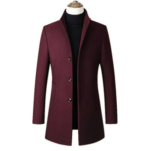 Winter Wool Jacket Men's High-quality Wool Coat casual Slim collar wool coat Men's long cotton collar trench coat