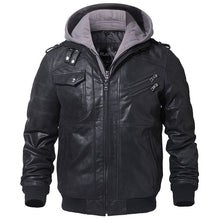 Load image into Gallery viewer, Men&#39;s Real Leather Jacket Men Motorcycle Removable Hood winter coat Men Warm Genuine Leather Jackets