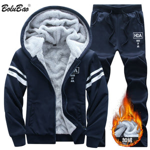 BOLUBAO New Winter Tracksuits Men Set Thicken Hoodies + Pants Suit Spring Sweatshirt Sportswear Set Male Hoodie Sporting Suits