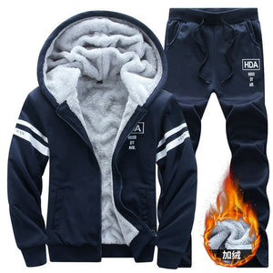 BOLUBAO New Men Set Fashion Brand Tracksuit Lined Thick Sweatshirt + Pants Sportswear Suit Male Winter Suit