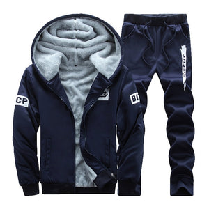 BOLUBAO New Men Set Fashion Brand Tracksuit Lined Thick Sweatshirt + Pants Sportswear Suit Male Winter Suit