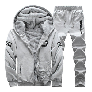 BOLUBAO New Men Set Fashion Brand Tracksuit Lined Thick Sweatshirt + Pants Sportswear Suit Male Winter Suit