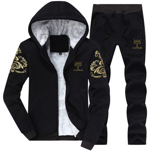 BOLUBAO New Men Set Fashion Brand Tracksuit Lined Thick Sweatshirt + Pants Sportswear Suit Male Winter Suit